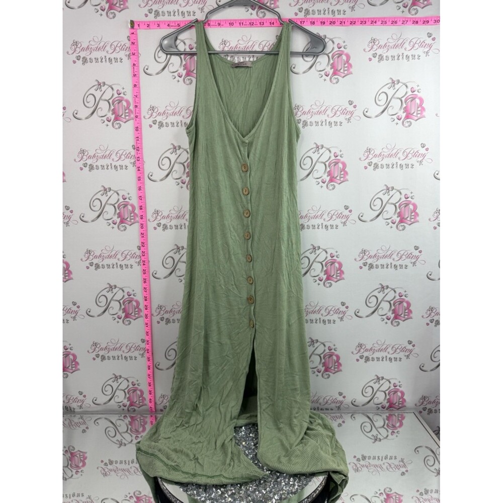 Miroh dress sage Green Button-Front Maxi Dress buttons wooden tiki style